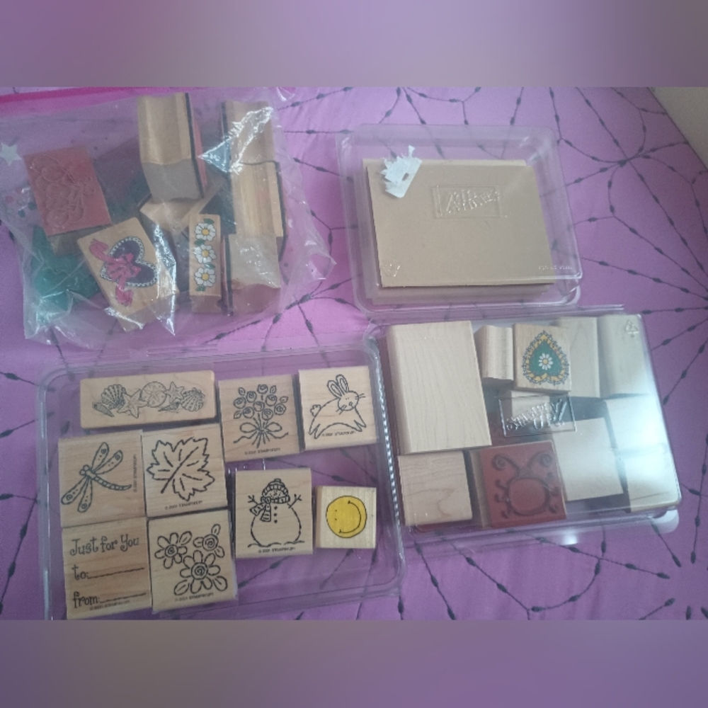 Assorted Wooden Rubber Stamps Set